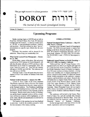 19:1 Fall 1997 - Jewish Genealogical Society