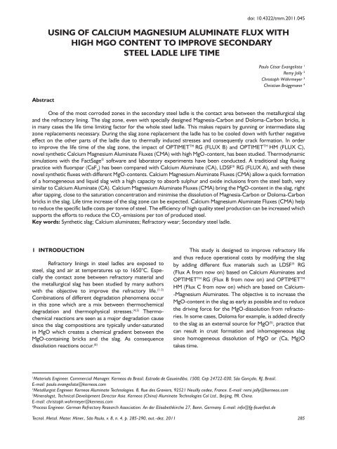 Using of calcium magnesium aluminate flux with high MGO ... - ABM