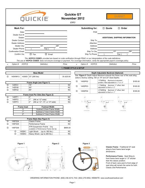 GT Order Form - Quickie-Wheelchairs.com