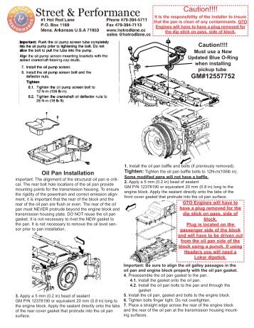 LS Oil Pan Installation Instructions