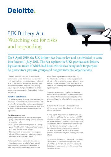 UK Bribery Act Watching out for risks and responding - Center for ...