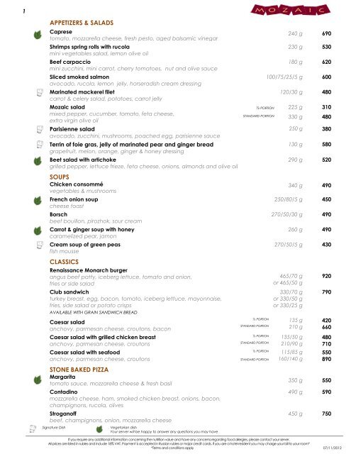 Mozaic Restaurant Menu - Marriott