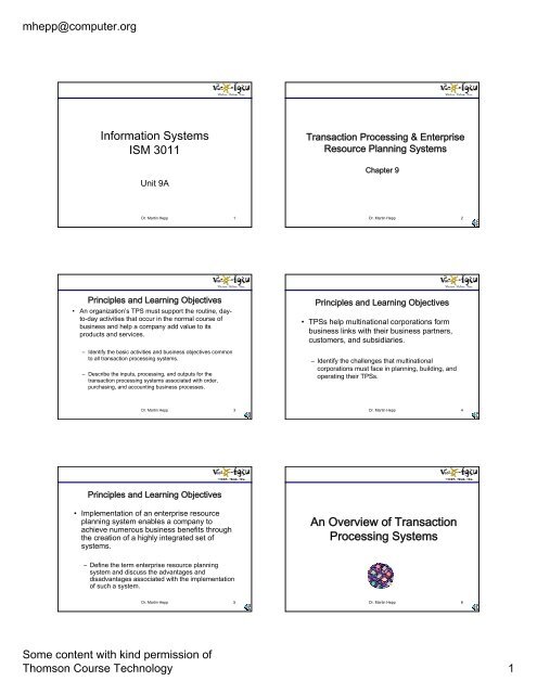 Information Systems ISM 3011 An Overview of Transaction ...