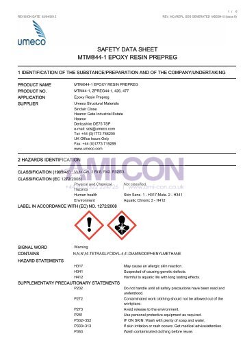 safety data sheet mtmÂ®44-1 epoxy resin prepreg - AMI-CON