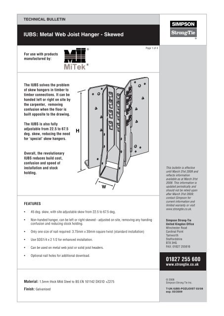 IUBS: Metal Web Joist Hanger - Skewed - Simpson Strong-Tie