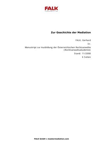 ZUR GESCHICHTE DER MEDIATION