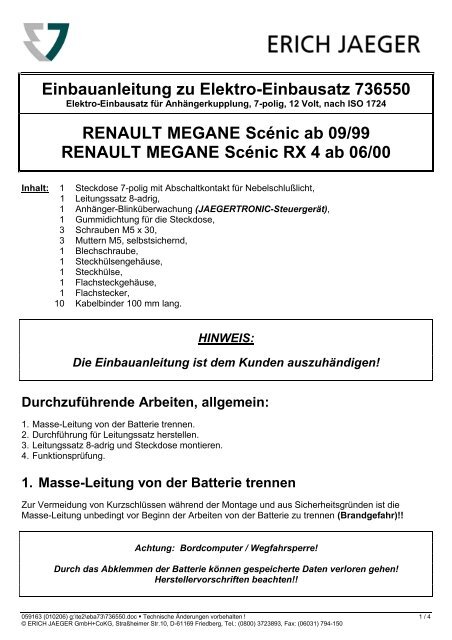 Elektrosatz für Renault Megane Scenic - Anhängerkupplung