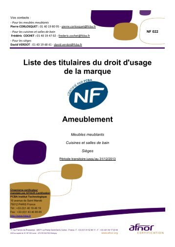 NF 022 - Liste des titulaires du droit d'usage NF ... - Marque NF