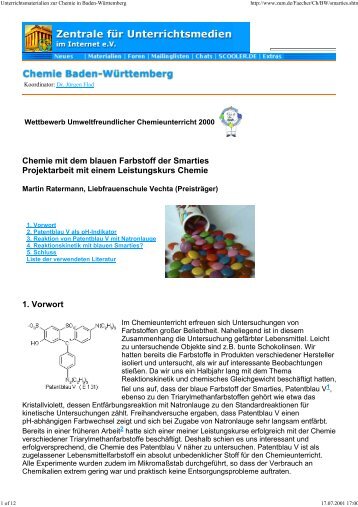 Chemie mit dem blauen Farbstoff der Smarties Projektarbeit mit ...