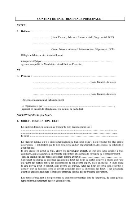 Contrat De Bail Residence Prinle