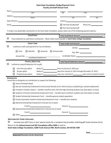 Annual Fund Pledge Form - Stark State College