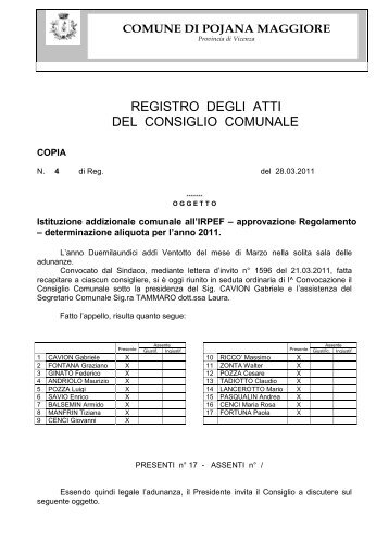 istituzione dell'addizionale comunale all'irpef - Comune di Poiana ...