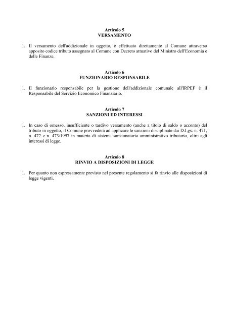 istituzione dell'addizionale comunale all'irpef - Comune di Poiana ...