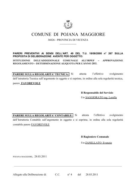 istituzione dell'addizionale comunale all'irpef - Comune di Poiana ...