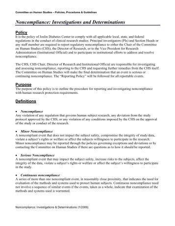 Non-Compliance: Investigations and Determinations