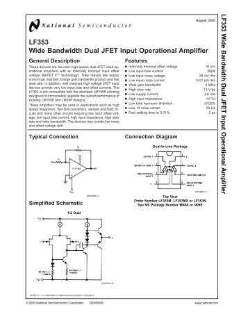 LF353 Wide Bandwidth Dual JFET Input Operational Amplifier