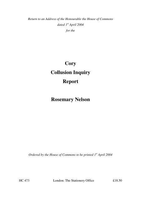 Cory Collusion Inquiry Report Rosemary Nelson - CAIN