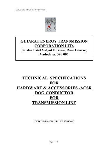 technical specifications for hardware & accessories - Gujarat ...