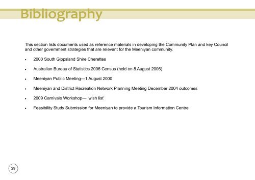 Meeniyan Community Plan 2010 - South Gippsland Shire Council