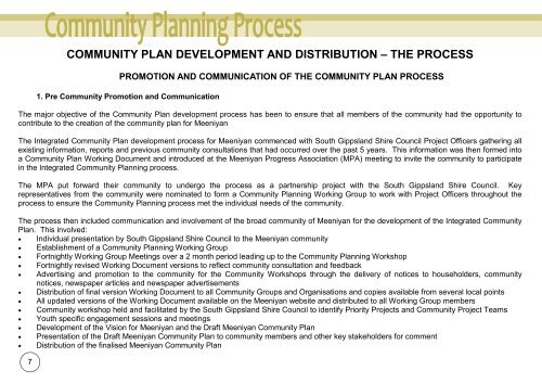 Meeniyan Community Plan 2010 - South Gippsland Shire Council