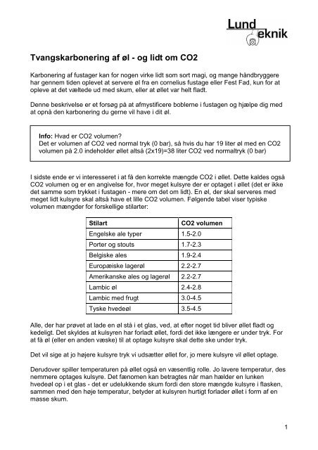 Tvangskarbonering af øl - og lidt om CO2 - Lund Teknik