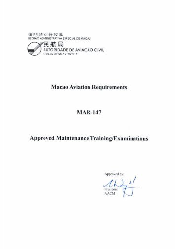 MAR-147 Approved Maintenance Training/Examinations