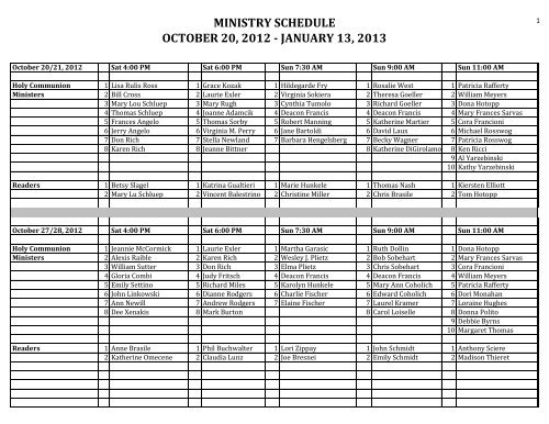 MINISTRY SCHEDULE OCTOBER 20, 2012 - JANUARY 13, 2013