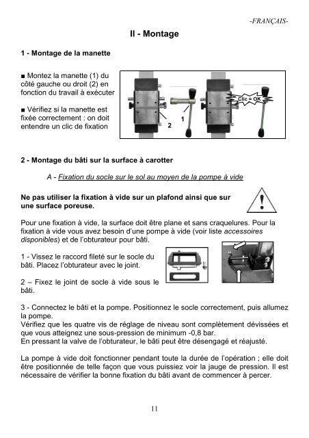 Manuel d'instructions Bâtis pour carotteuses Virax V 150+ / V250 ...