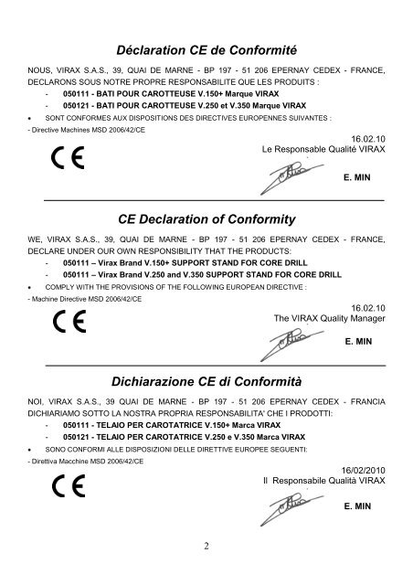 Manuel d'instructions Bâtis pour carotteuses Virax V 150+ / V250 ...