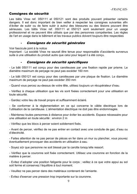 Manuel d'instructions Bâtis pour carotteuses Virax V 150+ / V250 ...