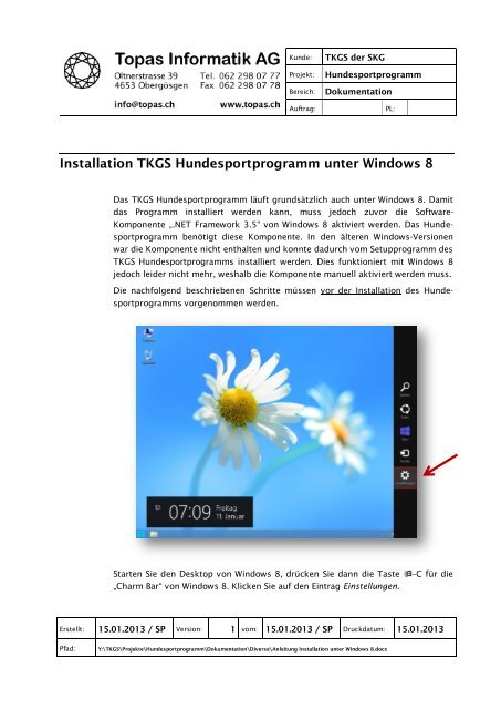 Installations Anleitung Windows 8 - TKGS
