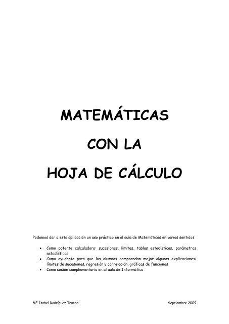 MATEMÃTICAS CON LA HOJA DE CÃLCULO