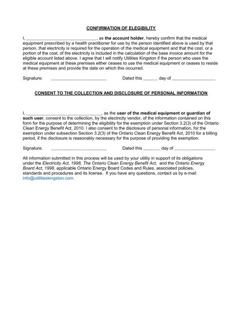 Self Declaration Form for Relief from the OCEB ... - Utilities Kingston