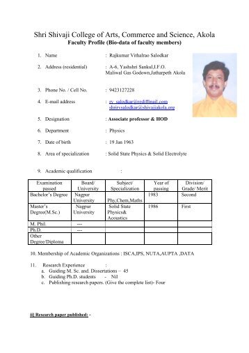 Mr. Rajkumar V. Salodkar - Shri Shivaji College of Arts, Commerce ...