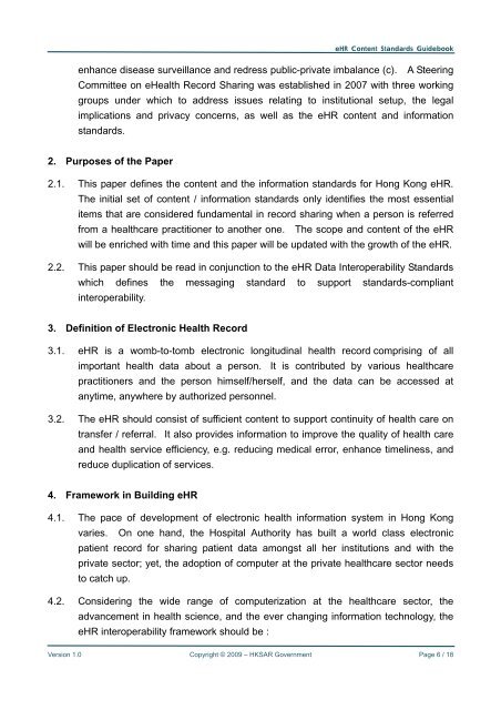 eHR Content Standards Guidebook - Electronic Health Record Office