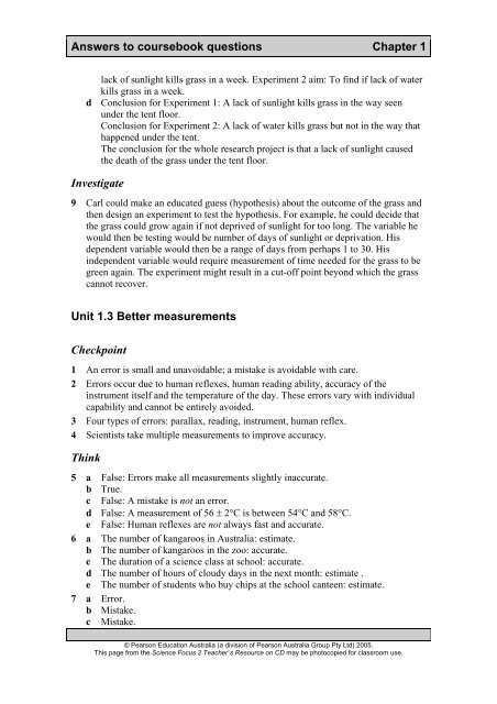 Science Focus 2 - Coursebook Answers - Pearson Australia Media ...