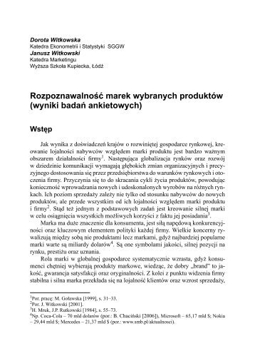 RozpoznawalnoÅÄ marek wybranych produktÃ³w (wyniki ... - SGGW