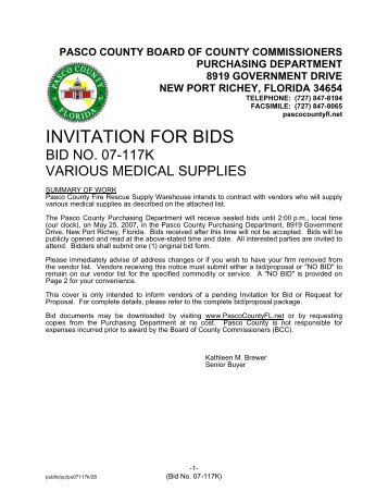 INVITATION FOR BIDS - Pasco County Government