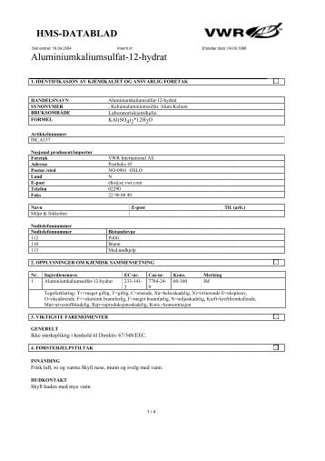 HMS-DATABLAD Aluminiumkaliumsulfat-12-hydrat