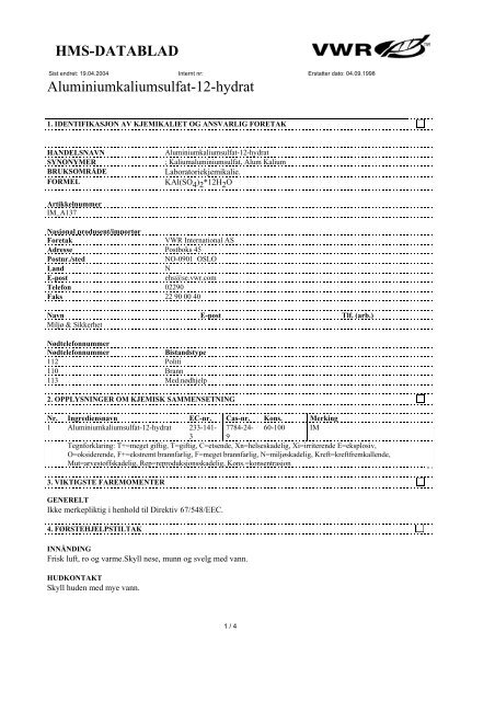 HMS-DATABLAD Aluminiumkaliumsulfat-12-hydrat