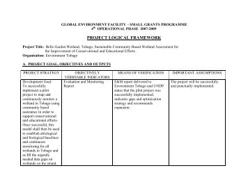 PROJECT LOGICAL FRAMEWORK - UNDP Trinidad and Tobago