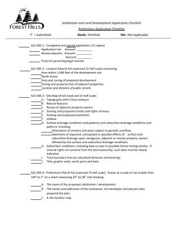 Subdivision and Land Development Application Checklist ...