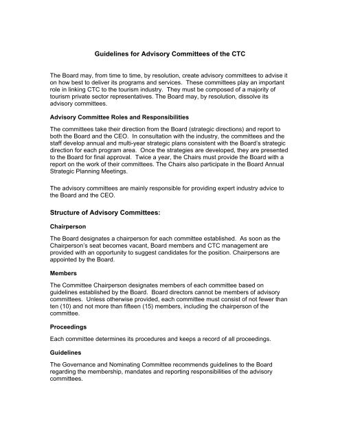 Guidelines for Advisory Committees of the CTC - Canadian Tourism ...