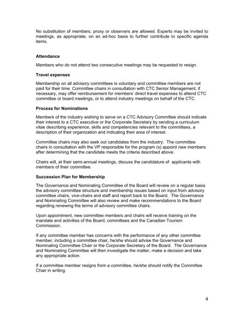 Guidelines for Advisory Committees of the CTC - Canadian Tourism ...