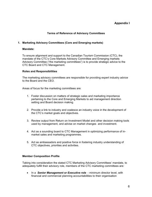 Guidelines for Advisory Committees of the CTC - Canadian Tourism ...