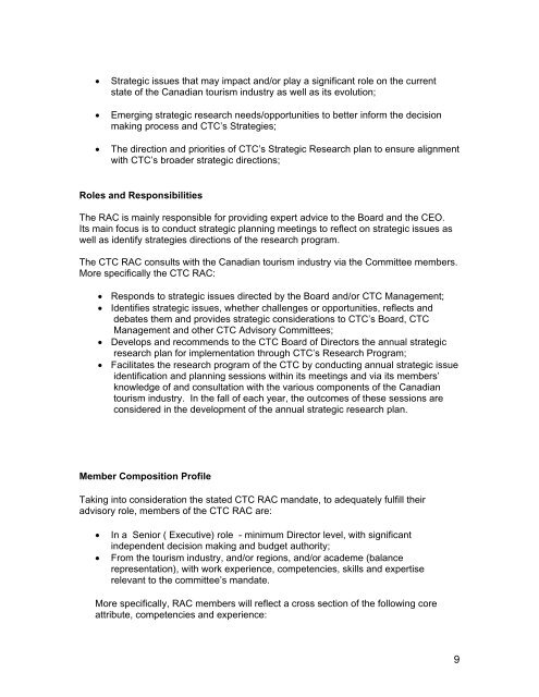 Guidelines for Advisory Committees of the CTC - Canadian Tourism ...