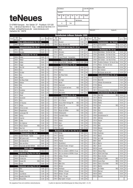 Bestellschein teNeues Kalender 2009