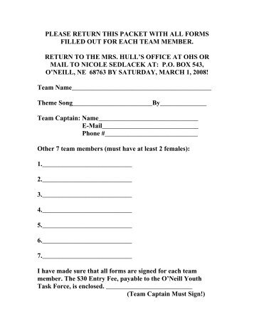 Dodgeball Team Registration Packet