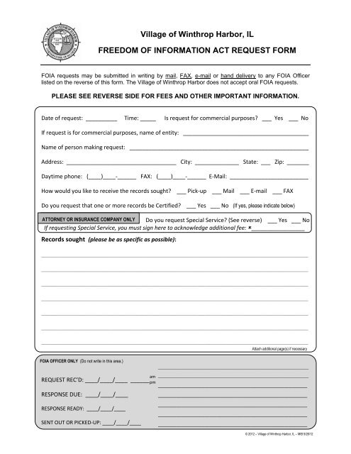 Foia Request Form Winthrop Harbor Police Department 9151