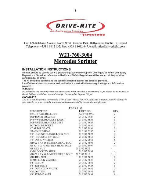 W21-760-3004 Mercedes Sprinter - Drive-Rite